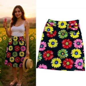 Andrea Viccaro Y2K 1990’s‎ Colorful Daisy  Bright Artsy Pencil Skirt. Size 10